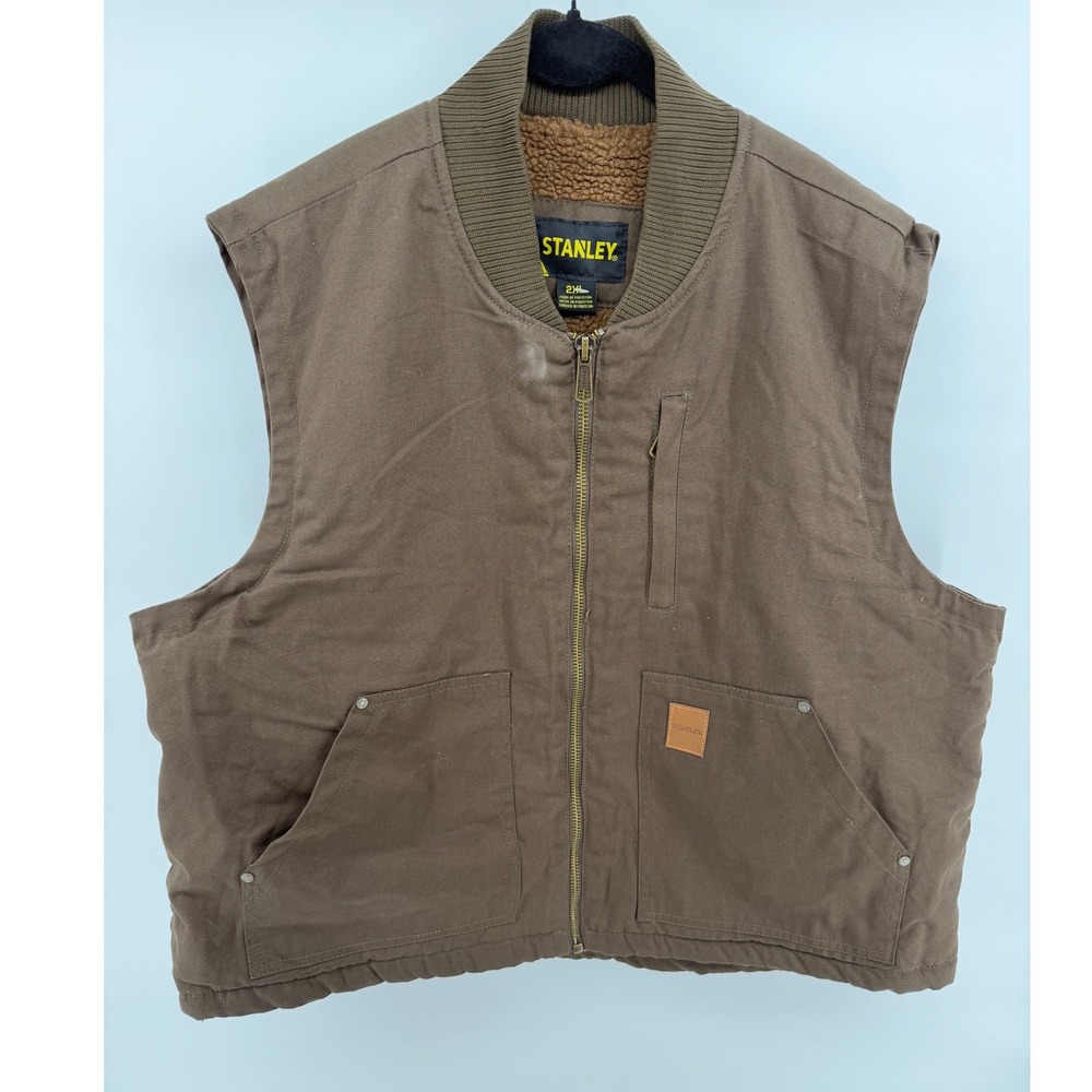 Stanley Mens 2XL Brown Cotton Duck Canvas Sherpa Lined Workwear Utility Vest